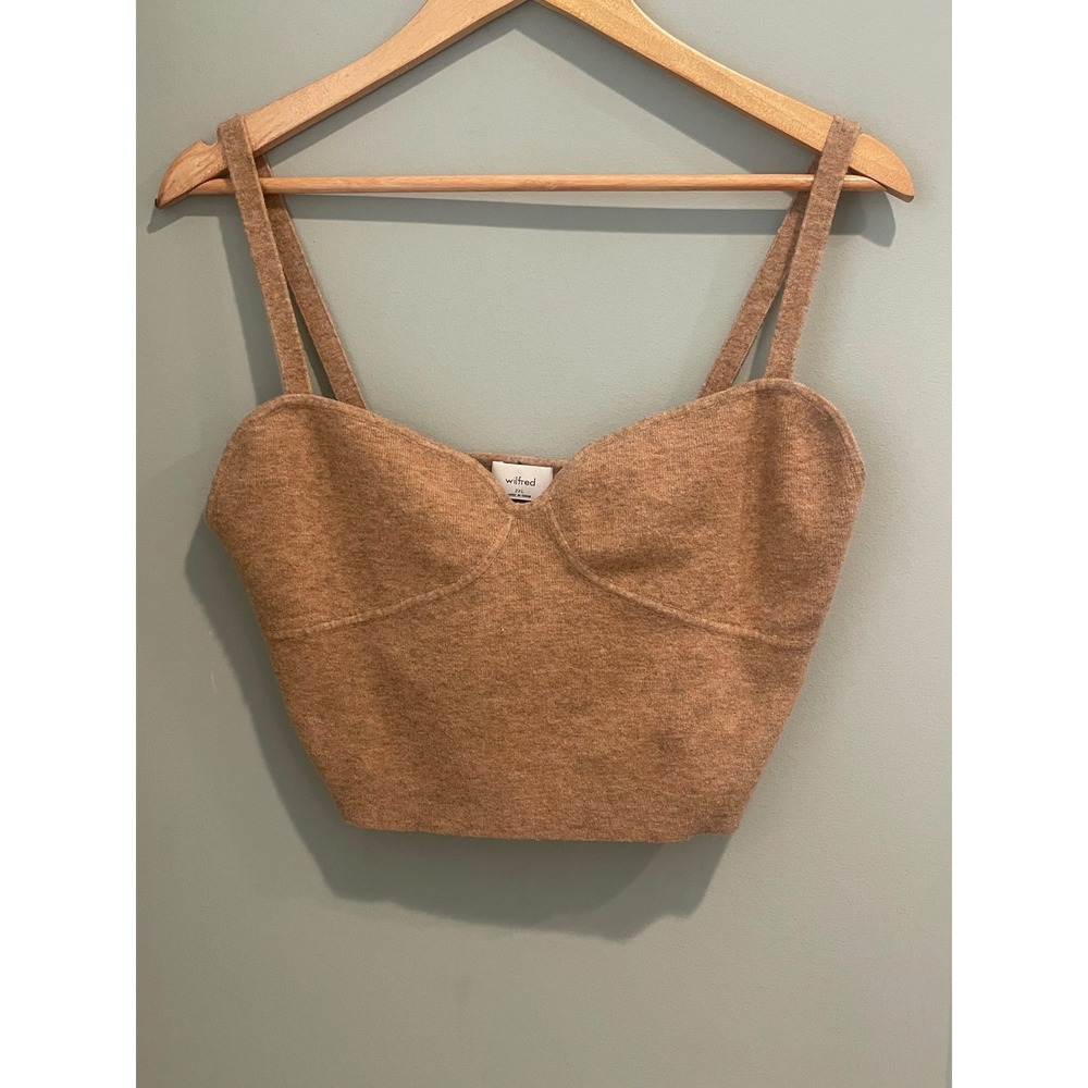 Wilfred Camel Tan Knit Sweetheart Neckline Cropped‎ Tank Top Size 2XL